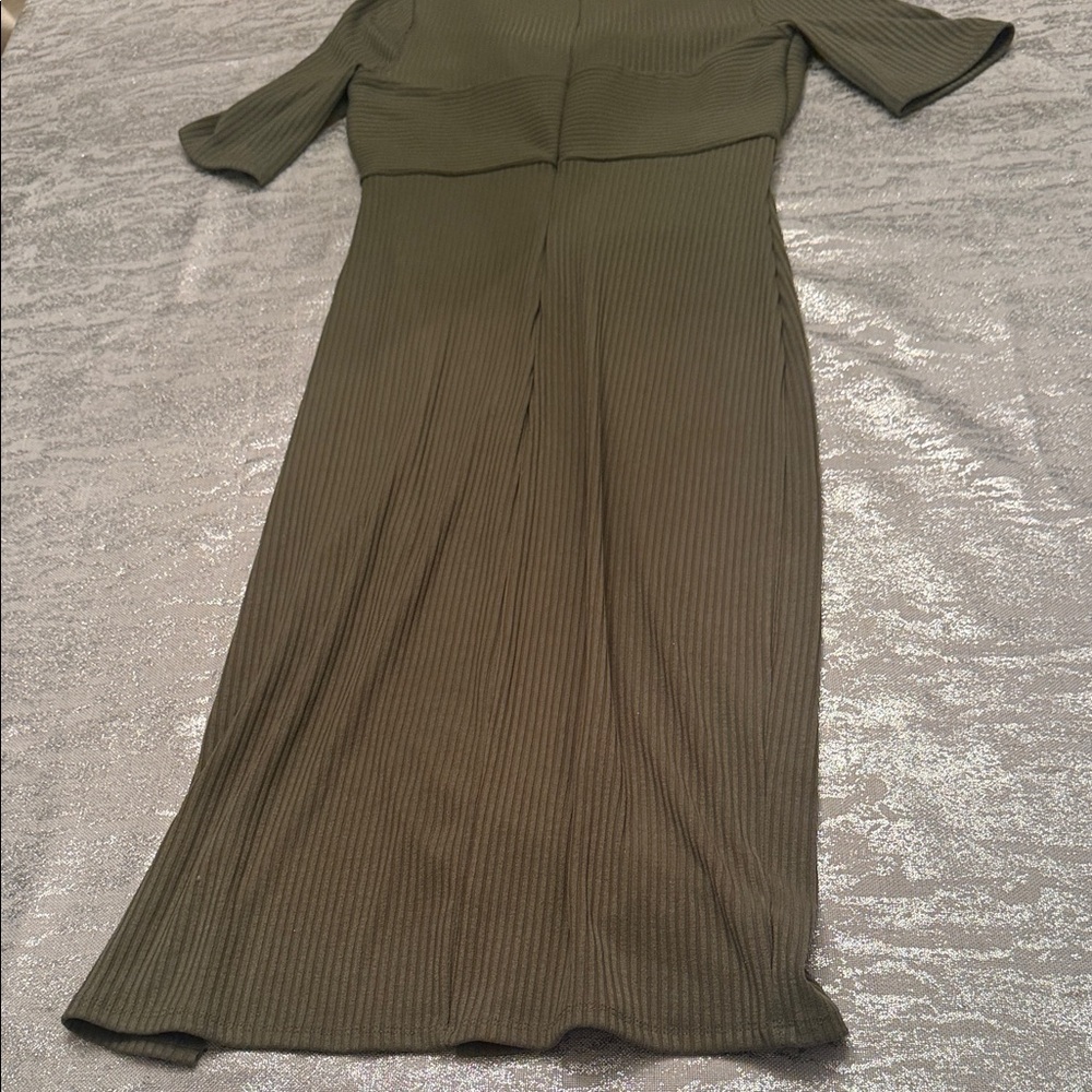 Guess Khaki Ribbed Midi Dress - Picture 8 of 8